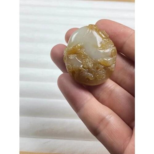 Natural 7A hetian jade hand carved landscape white jade yellow jade pendant unique design jadeite jade necklace men jewelry