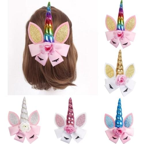 QIFU Unicorn Horn Hairband Cheer Bows For Girl Gifts For Birthday Girl Kids Birthday Parties Decorations Unicorn Party Supplies