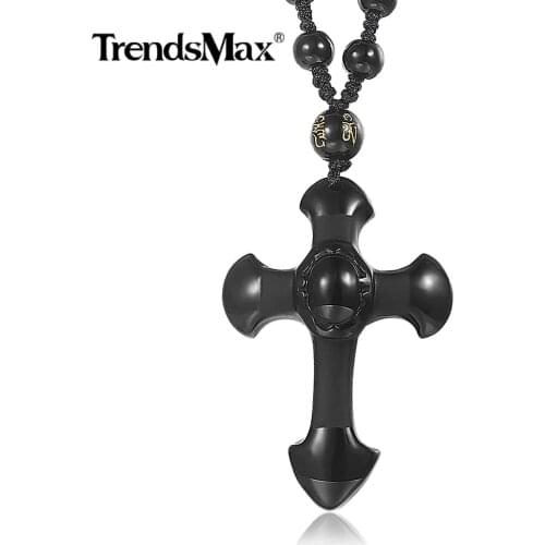 7 Styles Handmade Beaded Chain Natural Black Stone Obsidian Pendant Necklace Women Men Extend Adjustable Rope Chain 6mm ONM01