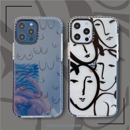 Hot Retro abstract portrait Funny black pattern soft phone case for iphone 11 12 mini pro MAX XS XR 7 8 plus X Art clear cover