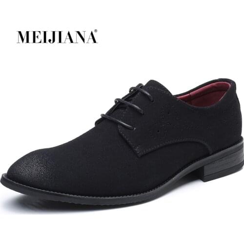 MEIJIANA Casual Men Faux Suede Leather Shoes Pointed Toe Lace Up Men Single Shoes Red Blue Men Wedding Shoes Plus Size 38-47