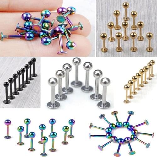 5pcs/set Women Medical Titanium Steel Rod Flat T-Type Screws Punk Stud Earrings Ear Bone Nail Lip Piercing Female Jewelry 2021