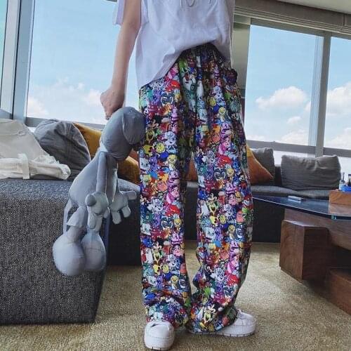 Cartoon Amine Pants Women Loose Punk Fashion Harem Pants High Waist Oversize Sweatpants Cool Summer Hip Hop Cute Pants Girls