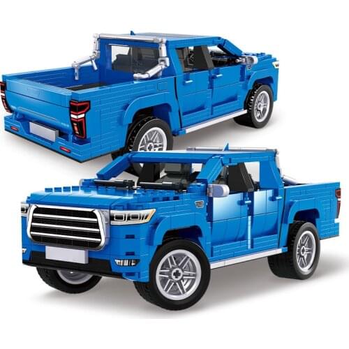 Follow Store =$2 Coupon Blue Pickup Truck Car Model Building Blocks Toys For Children Gifts 826 PCS
