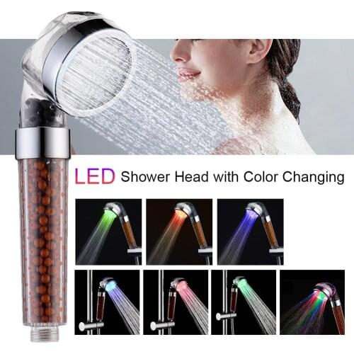 LED Water Temperature Control Shower Head RGB Light High Pressure SPA Bathroom Shower Anion Filter Ball Water Saving