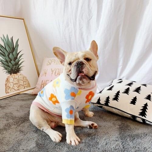 Dog Sweater Cute Flowers Dog Clothes Knit Apparel Welsh Corgi Clothes Pug French Bulldog Clothing Schnauzer Pet Coat Outfit