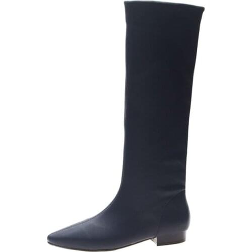 Loose Boots And Knee Boots Pointed Flat Autumn And Winter New Flat With Casual Sleeve Multi-color Was Thin High Shoes