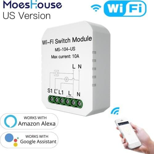 Mini DIY WiFi Smart Light Switch Single Pole/3 Way 1 Gang Module Smart Life/Tuya App , Work with Amazon Alexa and Google Home