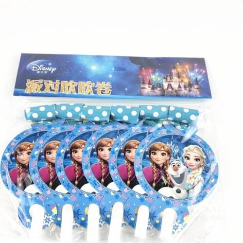 6Pcs Disney Frozen Funny Cartoon Blowout Whistles Child Birthday Party Wedding Blowing Dragon Favor Toys Baby Shower Supplies