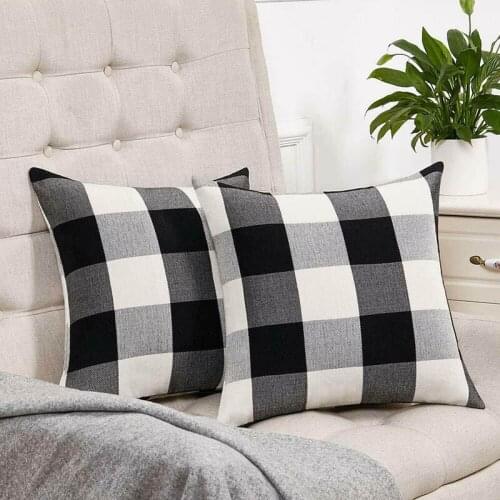 Farmhouse Buffalo Check Plaid Throw Pillow Covers Decorative Christmas Cushion Covers Cotton Linen Pillow Case Home Decor