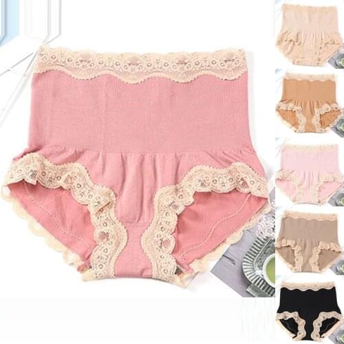 Womens Lace-Trimmed Seamless Panties, High Waist, Abdomen and Hips, Comfortable Womens Briefs, One Size