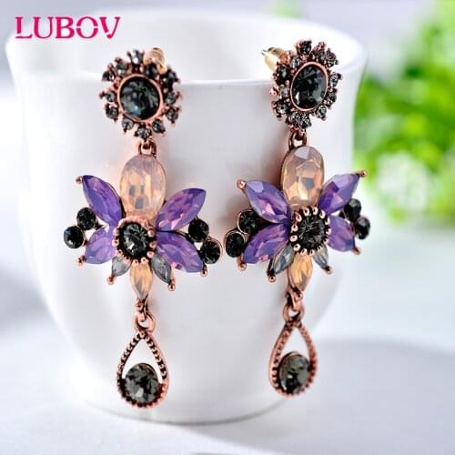 AntiCopper color Opal Stone Stud Earrings Women Elegant Crystal Pendant Earrings Trendy Earrings Christmas Gift Jewelry