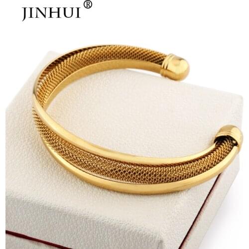 Jin Hui 1pieces of Gold Copper Bracelets for Women Dubai Bride Wedding Jewelry Bracelet,Men Ramadan Middle East African gifts