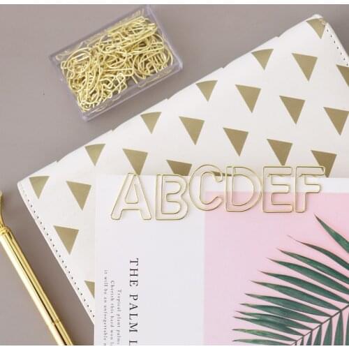 TUTU 10pcs/box letter Shape gold Paper Clips Kawaii Stationery letter Binder Clips Photos Tickets Notes Letter Paper Clip H0280