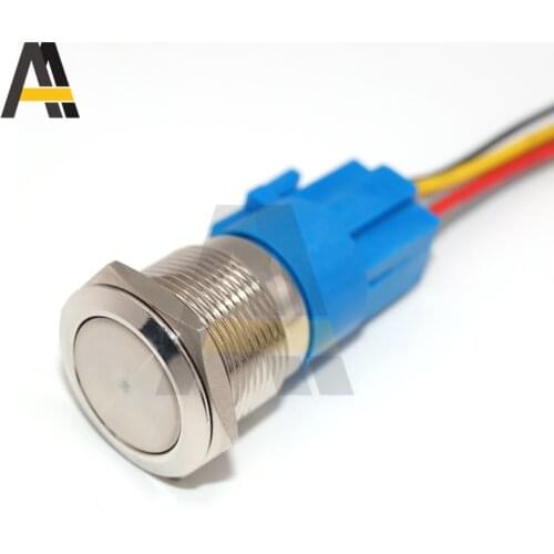 19mm 12V High Head Led Metal Button with Light Waterproof Button Automatic Reset Self Locking Power Symbol Switch