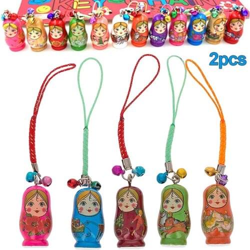 2/12pcs Fashion Jewelry Drip Charm Key Chains Wood Matryoshka Russian Dolls Key Rings Keychains Decorative Gifts SDF-SHIP