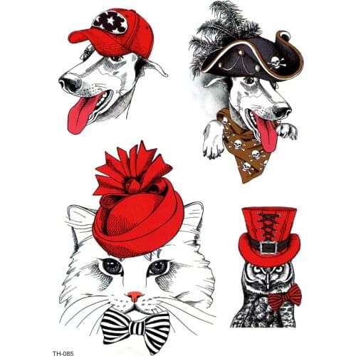 5pcs Pirate Dog And Miss Cat Waterproof Temporary Tattoos Men Beauty Animals tatouage temporaire femme Tatoo stickers