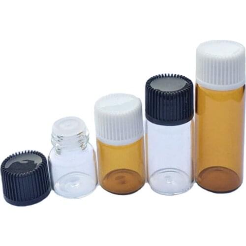 50pcs Mini Amber Clear Glass Bottle with Orifice Reducer and Cap Small Essential Oil Liquid 1ml 2ml 3ml 5ml Vials