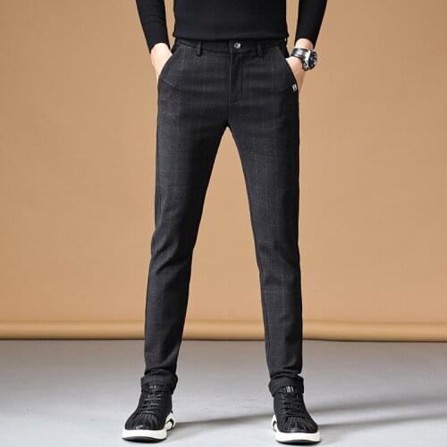 New Fashion Mens Fit Plaid Casual Pants High Quality Business Brand Trousers Male Gray Black Classic Pants Large Size 28-38
