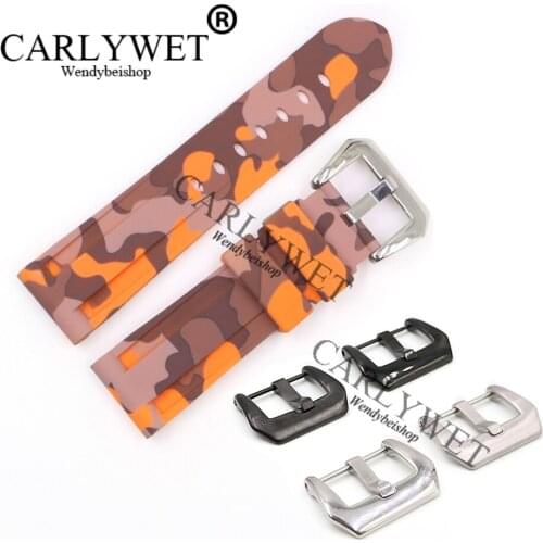 CARLYWET 24mm Camo Orange Waterproof Silicone Rubber Replacement Wrist Watch Band Strap For Luminor