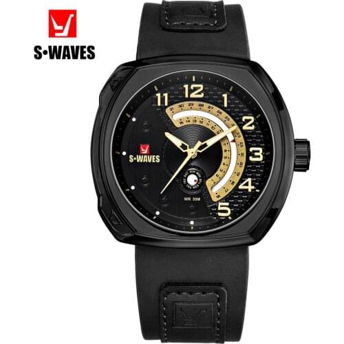 SWAVES Brand Relogio Masculino Fashion Quartz Unique Date Clock Mens Wrist Watches Black Gold Waterproof Leather Men Watches