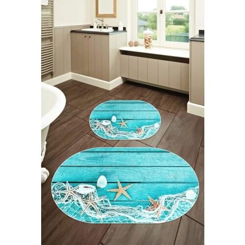 Digital Printed Bathroom Carpet Leather Based Oval Toilet Set 2 Pieces