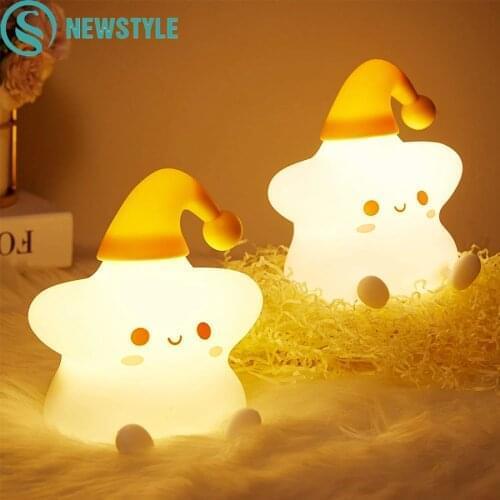 Colorful Star Silicone Night Light Touch Sensor USB Rechargeable Room Decoration LED Night Lamp Bedroom Bedside Lamp Kids Gift