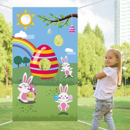 Childrens Party Games Toys Funny Easter Egg Hunt Bunny Toss Game Flag Banner Families School Students Games Party Favors