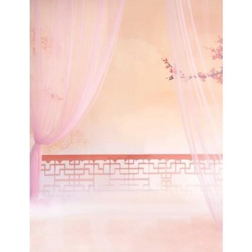 5x7ft Pink Curtain Red Flowers Photography Backdrops Photo Props Studio Background