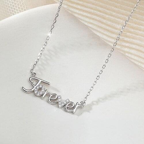Classic 925 Sterling Silver Chain Necklace 2021 New Trendy Exquisite Zircon Inlaid Letters Pendant Clavicle Necklace for Women