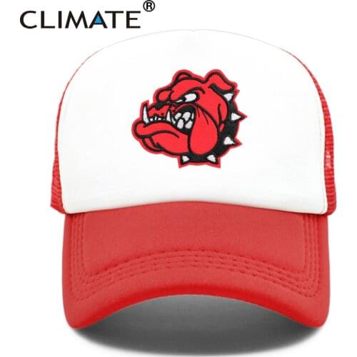 CLIMATE Cool Pitbull Dog Cap New Bulldog Trucker Cap Fierce Feral Red Dog Cartoon Mesh Cap Hip Hop Summer Hat Caps for Men