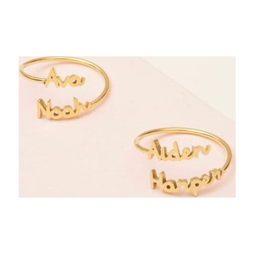 Double Name Ring Personalized for Women Custom Two Name Plate 14K Gold Stainless Steel Rings Wedding Bridesmaid Jewelry Gifts