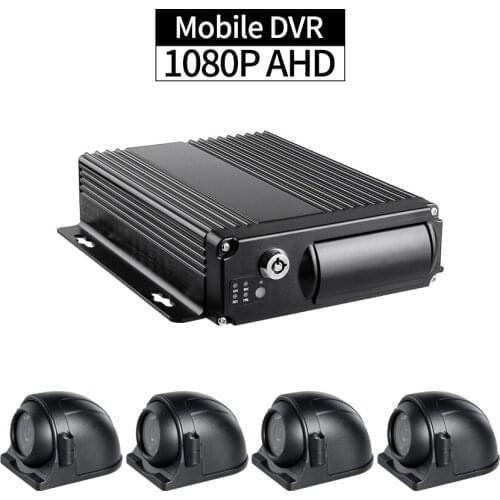 Truck DVR Security Kit,4CH 1080P Audio/Video 256G Record I/O Alarm G-sensor Delayed Shutdown for Vehicle Bus Ship Surveillance