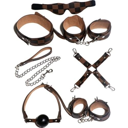 Bdsm Bondage Set Sex Toys For Couples SM Exotic Accessories Handcuffs Leather PU Gag Whip Rope Women Men Adult Games Handcuff