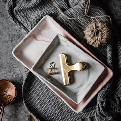 Nordic Style Marble Storage Tray Ceramic Jewelry Tray Desktop Included Photography Props Bathroom Dresser Plate Debris Tray