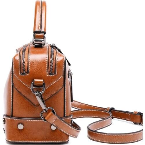 Womens 2021 New Style Oil Wax Stitching Leather Bags European American Style Versatile Leather Portable Shoulder/Crossbody Bag