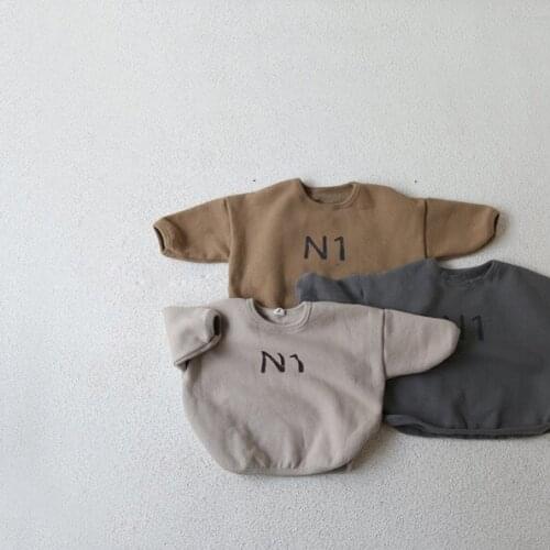 3132 2019 Korean Childrens Winter New Boys' And Girls' Loose Shoulder Slip Front Letter Printed Fleece Sweater Kids Tops