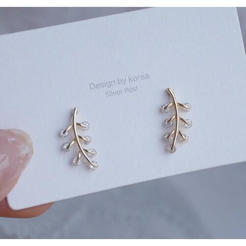 New Fashion Brand Jewelry 14K Real Gold Leaves Clip Earrings for Women Gift Shining Zircon Earrings Cuff