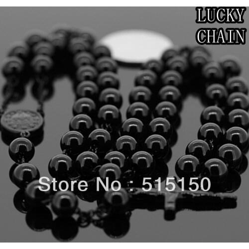 MEN`S STAINLESS STEEL BLACK ROSARY CHAIN NECKLACE(30"+5.5")8mm/106g