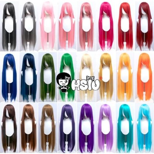 HSIU 100Cm Long Staight Cosplay Wig Heat Resistant Synthetic Hair Anime Party wigs 42 color Colourful +Free brand wig hair net