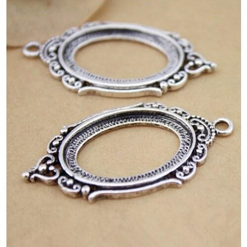 20pcs Antique Silver/Antique Bronze Oval Base Setting Tray Bezel Pendant Charm,Hollow Tray,fit 30mmx40mm Cabochon/Cameo