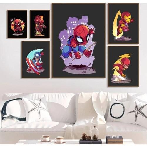 Marvel Classic Cartoon World Famous Canvas Painting Posters and Superhero Spiderman Anime Print Picture for Kids Room Home Decor