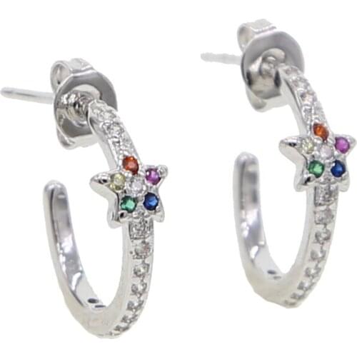 Simple delicate lovely girl jewelry mini small circle hoop rainbow cz trendy earrings