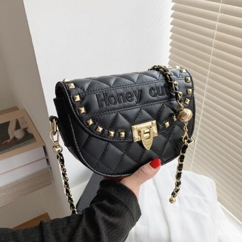 Luxury Fashion Women Crossbody Bag Diamond Lattice Semicircle Saddle Bags Soft Leather Messenger Bags For Lady Handbags Designer