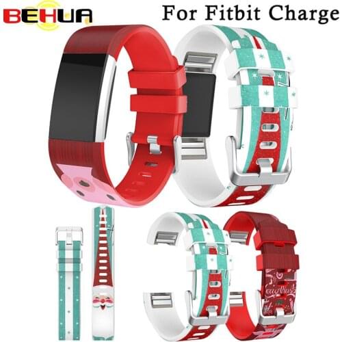 Christmas Watch Band For Fitbit Charge 2 145MM-210MM Fashion soft Sports Silicone Bracelet Strap watch Easy to adjust the length
