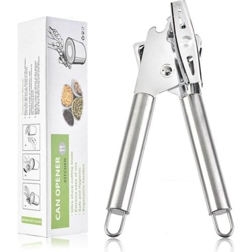 Manual Can Opener Stainless Steel Food-Safe With Built-In Bottle Opener Ergonomic Jars & Tin Can Opener Quality Kitchen Tools