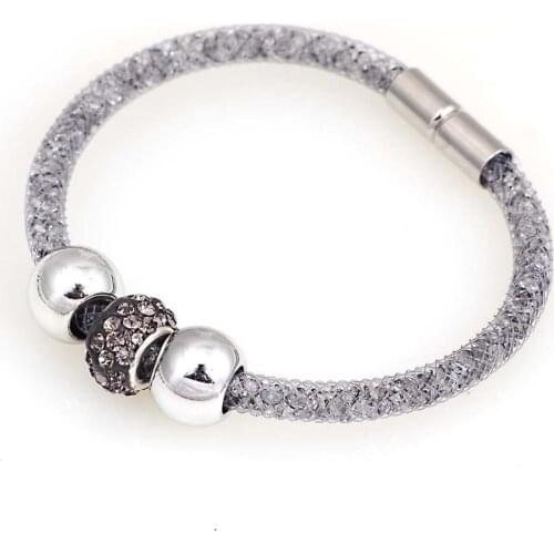 Mesh Chain Crystal Rhinestone Inside Full Resin Crystal Charm Bracelets Magnetic Bracelets For Women Gifts B1434