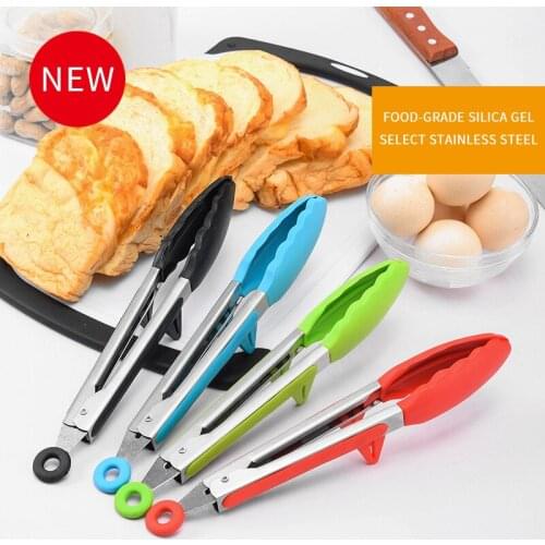 1pc Silicone Food Tong Stainless Steel Kitchen Tongs Silicone Non-slip Cooking Clip Clamp BBQ Salad Tools Kitchen Accessories