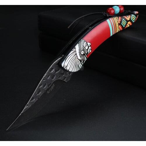 Folding Knife Pocket Ethnic Four-Color Forging Outdoor Survival Knives Camping Hunting Pocket Knife Short Self-defense Tool