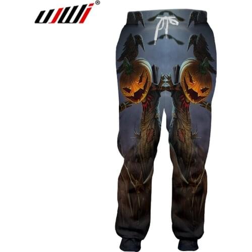 UJWI Happy Halloween Crow Theme Sweatpants 3D Printed Scarecrow And Pumpkin Head Mens Trousers Lovers Clothing